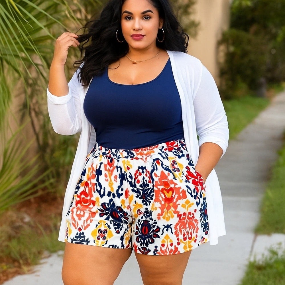 Ashley Stewart Curvy Girl Ikat Pull On Shorts NWT Plus Size 3X